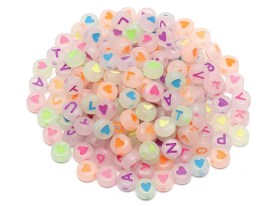 Cuentas plasticas fluor traslucida corazon multicolor 